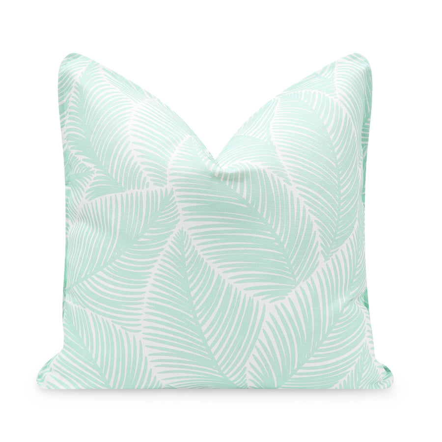 Fall Coastal Indoor Outdoor Pillow Cover, Palm Leaves, Muted Aqua, 20