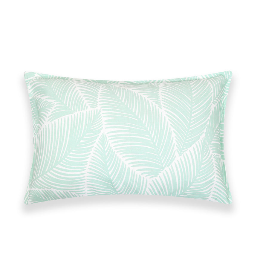 Fall Coastal Indoor Outdoor Lumbar Pillow Cover, Palm Leaves, Muted Aqua, 12