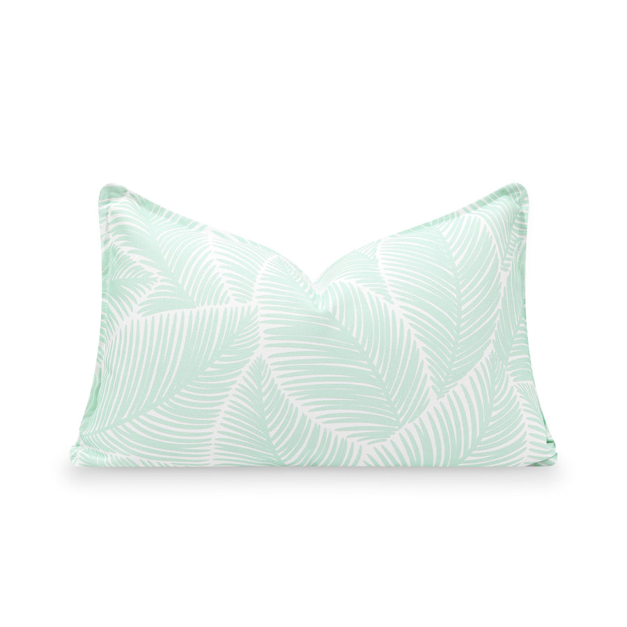 Fall Coastal Indoor Outdoor Lumbar Pillow Cover, Palm Leaves, Muted Aqua, 12