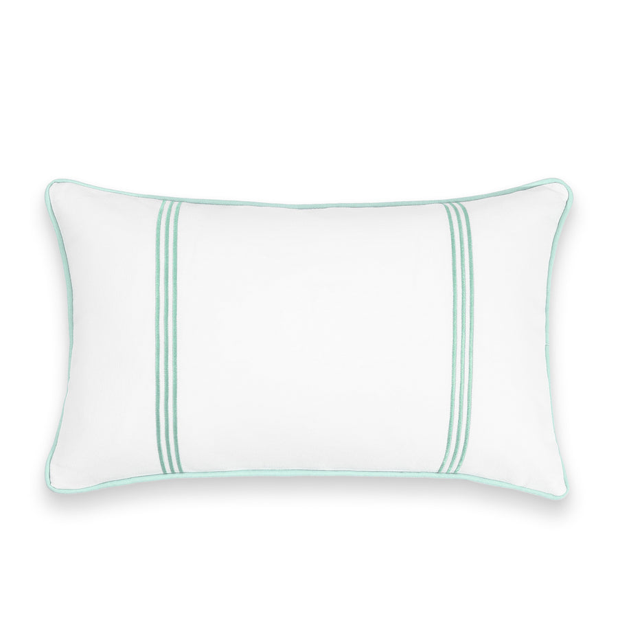 Fall Coastal Indoor Outdoor Pillow Cover, Embroidered Square Line, Muted Aqua, 12
