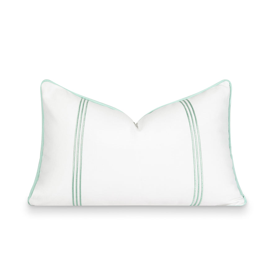 Fall Coastal Indoor Outdoor Pillow Cover, Embroidered Square Line, Muted Aqua, 12