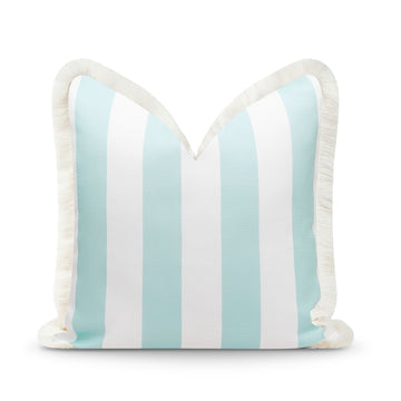 Fall Coastal Indoor Outdoor Pillow Cover, Stripe Fringe, Muted Aqua, 20