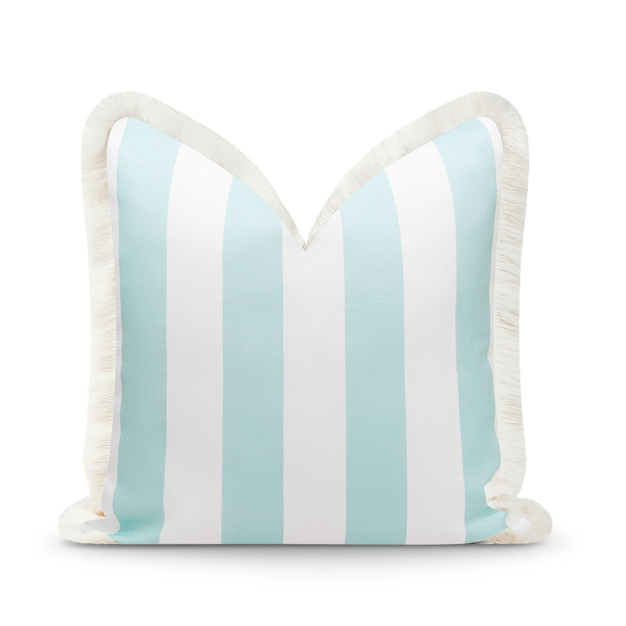 Fall Coastal Indoor Outdoor Pillow Cover, Stripe Fringe, Muted Aqua, 20