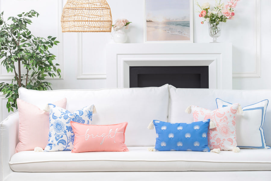 Coastal Indoor Outdoor Lumbar Pillow Cover, Embroidered Vertical Line, Cornflower Blue, 12