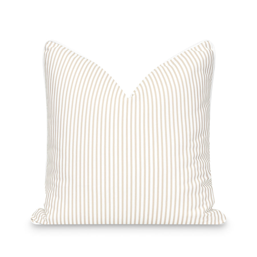 Fall Coastal Indoor Outdoor Pillow Cover, Stripe, Neutral Tan, 20