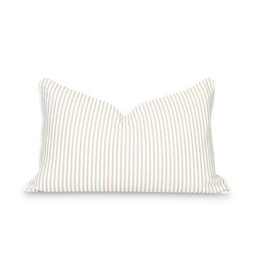 Fall Coastal Indoor Outdoor Lumbar Pillow Cover, Stripe, Neutral Tan, 12