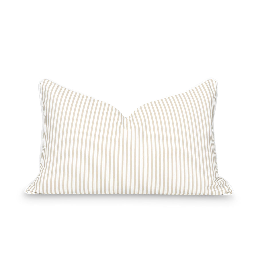 Fall Coastal Indoor Outdoor Lumbar Pillow Cover, Stripe, Neutral Tan, 12