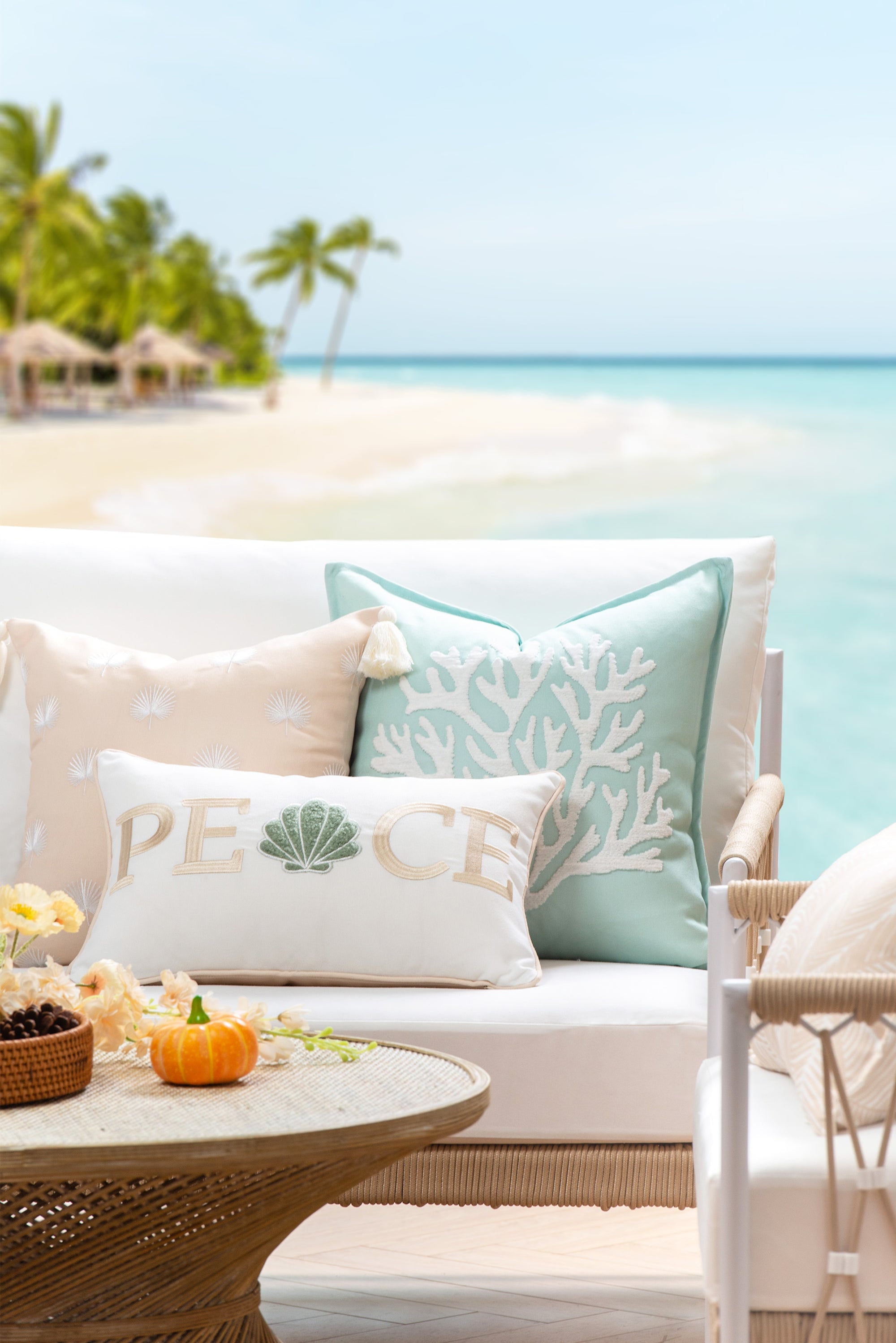 Embroidered outdoor pillow cover
