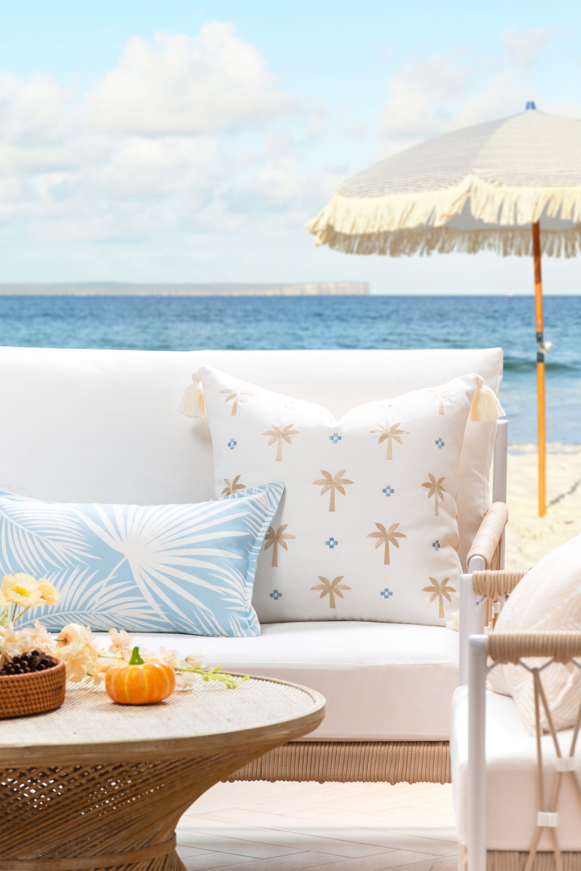 Embroidered outdoor pillow cover