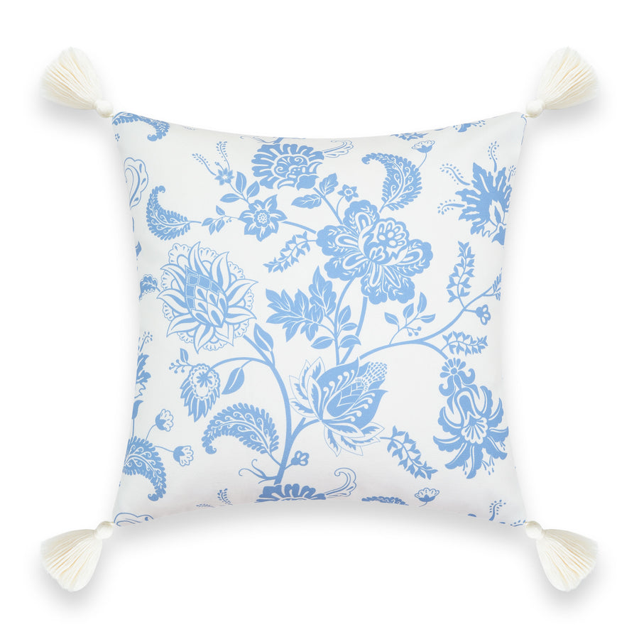 Coastal Indoor Outdoor Pillow Cover, Floral Tassel, Cornflower Blue, 18