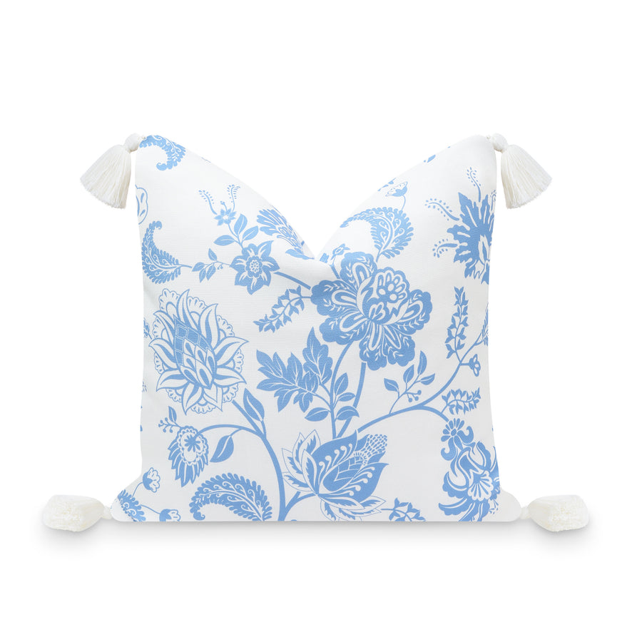 Coastal Indoor Outdoor Pillow Cover, Floral Tassel, Cornflower Blue, 18