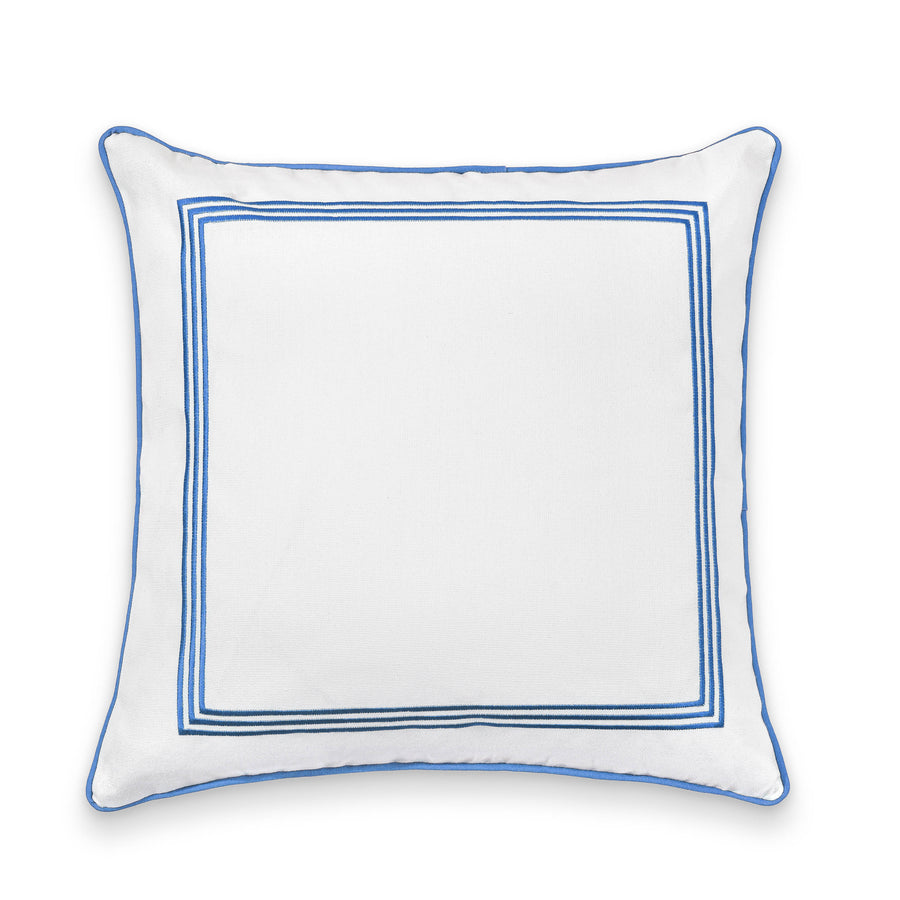 Coastal Indoor Outdoor Pillow Cover, Embroidered Square Line, Cornflower Blue, 20