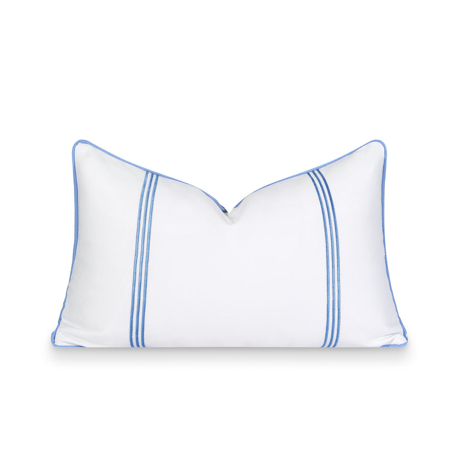 Coastal Indoor Outdoor Lumbar Pillow Cover, Embroidered Vertical Line, Cornflower Blue, 12