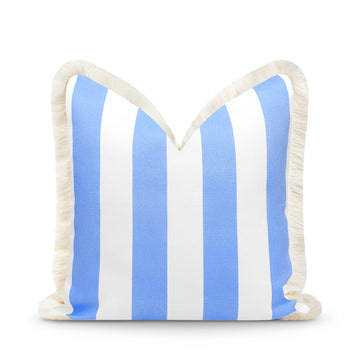 Coastal Indoor Outdoor Pillow Cover, Stripe Fringe, Cornflower Blue, 20