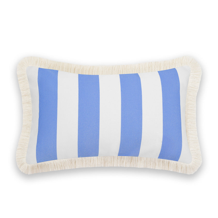 Coastal Indoor Outdoor Lumbar Pillow Cover, Stripe Fringe, Cornflower Blue, 12