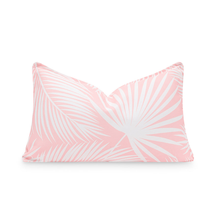 Coastal Indoor Outdoor Lumbar Pillow Cover, Palm Leaf, Blush Pink, 12