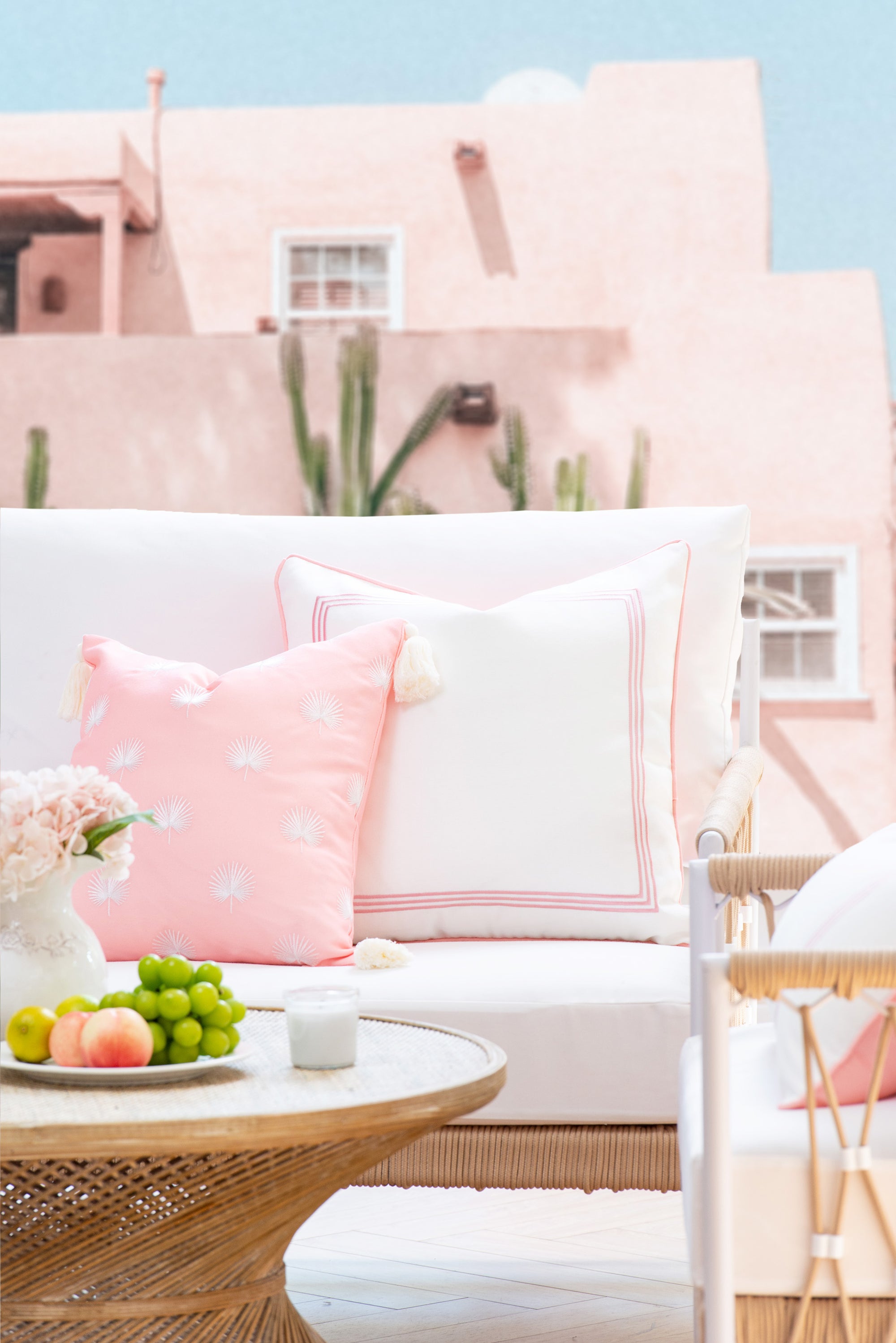 Embroidered outdoor pillow cover