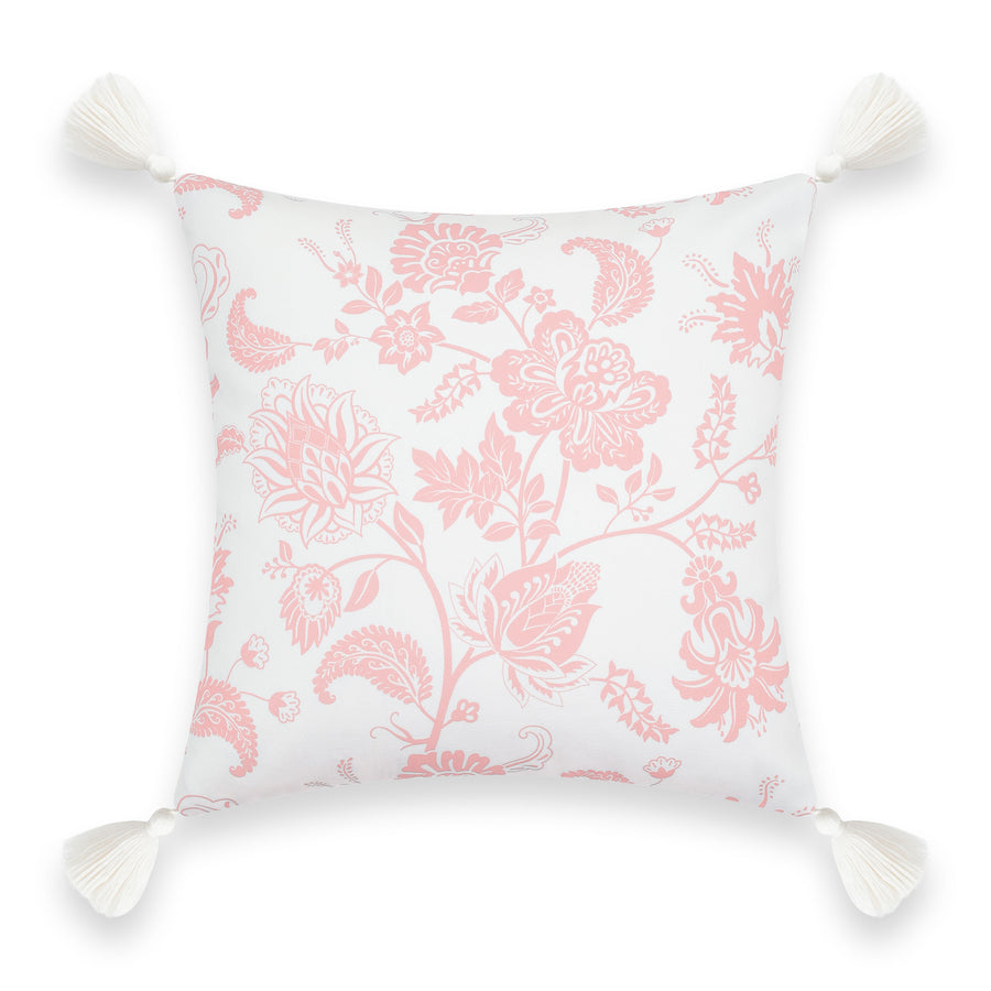 Coastal Indoor Outdoor Pillow Cover, Floral Tassel, Blush Pink, 18