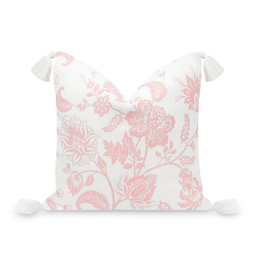 Coastal Indoor Outdoor Pillow Cover, Floral Tassel, Blush Pink, 18