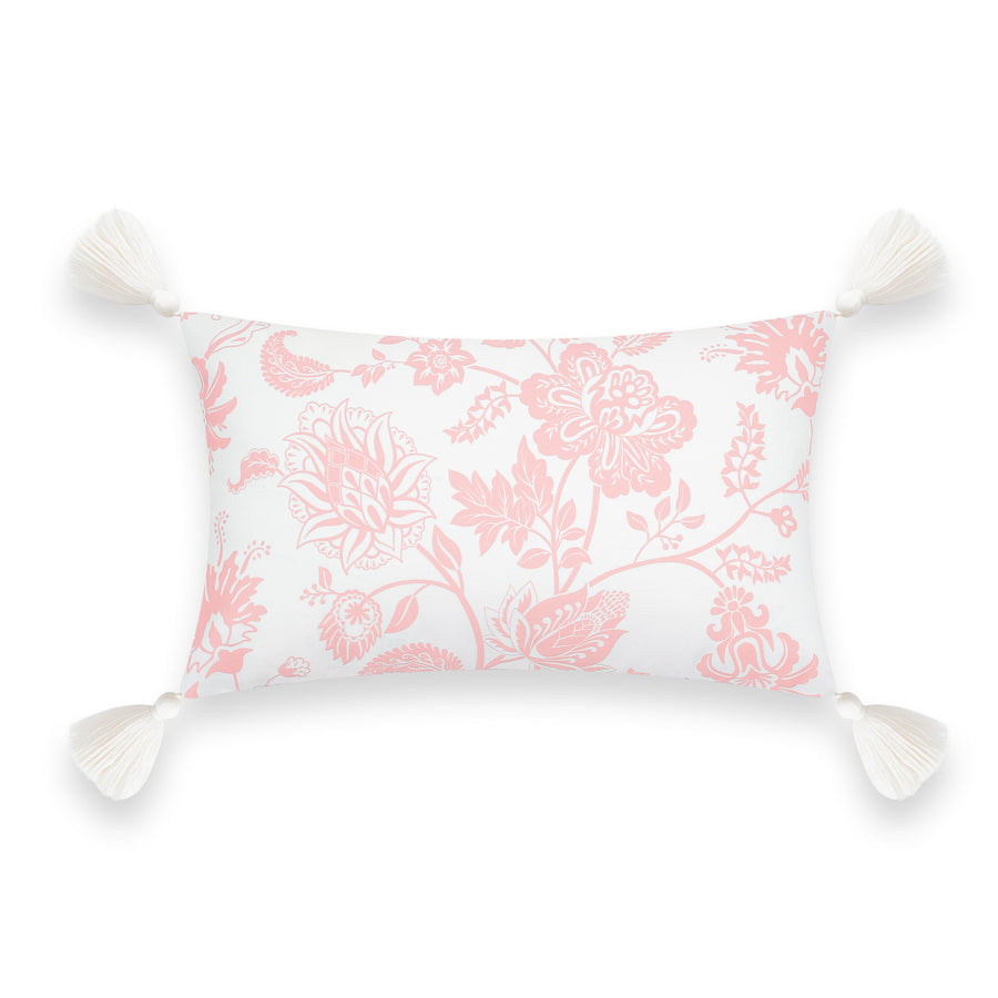 Coastal Indoor Outdoor Lumbar Pillow Cover, Floral Tassel, Blush Pink, 12
