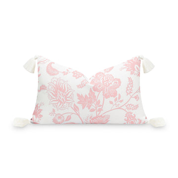 Coastal Indoor Outdoor Lumbar Pillow Cover, Floral Tassel, Blush Pink, 12