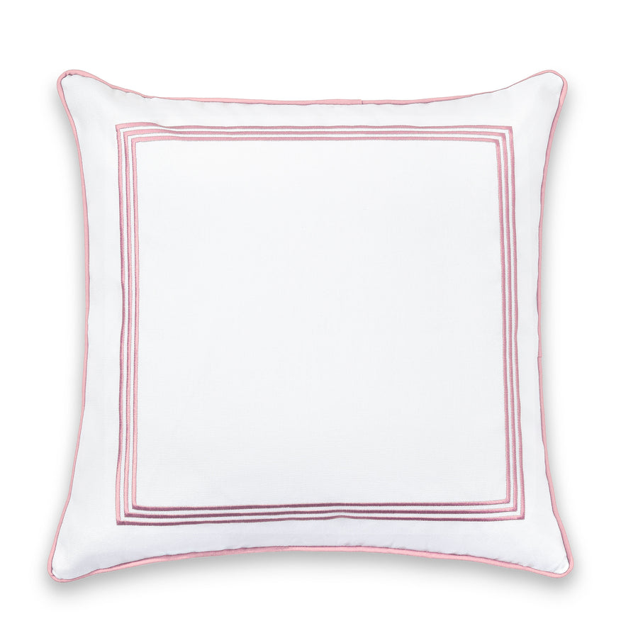 Coastal Indoor Outdoor Pillow Cover, Embroidered Square Line, Blush Pink, 20