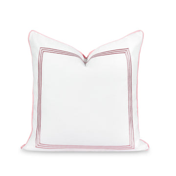 Coastal Indoor Outdoor Pillow Cover, Embroidered Square Line, Blush Pink, 20