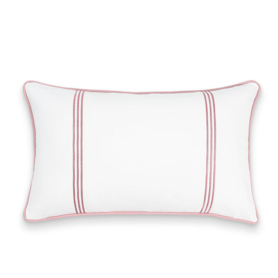 Coastal Indoor Outdoor Lumbar Pillow Cover, Embroidered Vertical Line, Blush Pink, 12
