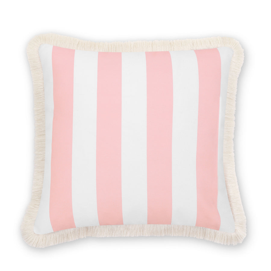 Coastal Indoor Outdoor Pillow Cover, Stripe Fringe, Blush Pink, 20