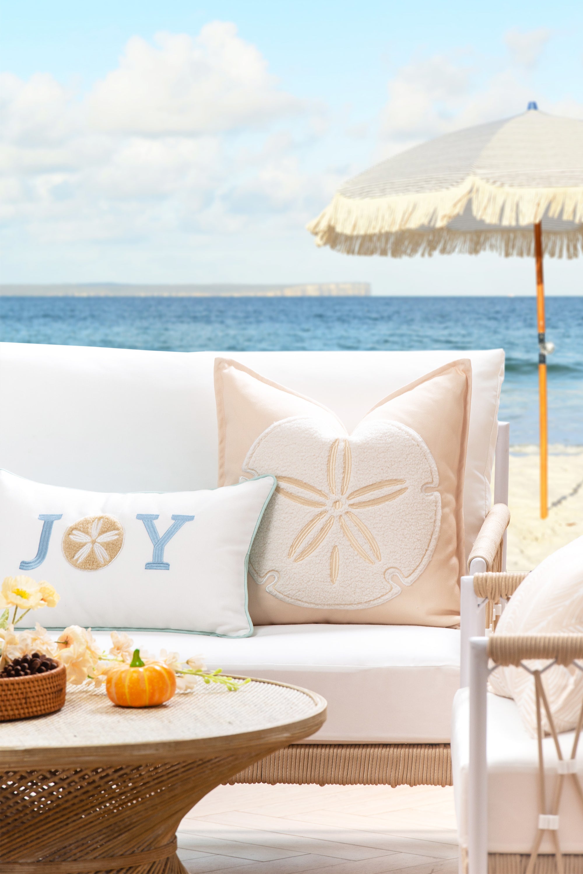 Embroidered outdoor pillow cover
