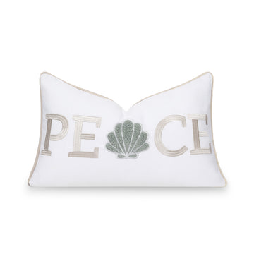 Coastal Christams Indoor Outdoor Lumbar Pillow Cover, Embroidered Peace, Neutral Tan, 12