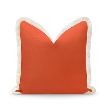 Fall Coastal Indoor Outdoor Pillow Cover, Solid Rust Orange Fringe, 20