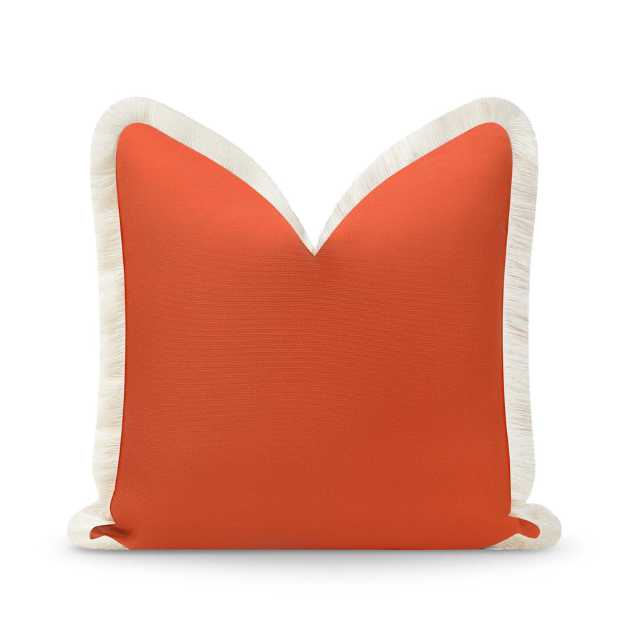 Fall Coastal Indoor Outdoor Pillow Cover, Solid Rust Orange Fringe, 20