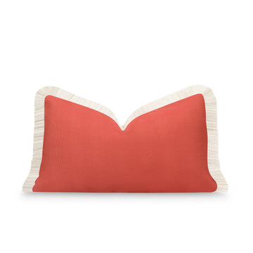 Fall Coastal Indoor Outdoor Lumbar Pillow Cover, Solid Rust Orange Fringe, 12
