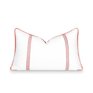 Fall Coastal Indoor Outdoor Lumbar Pillow Cover, Embroidered Vertical Line, Rust Orange, 12