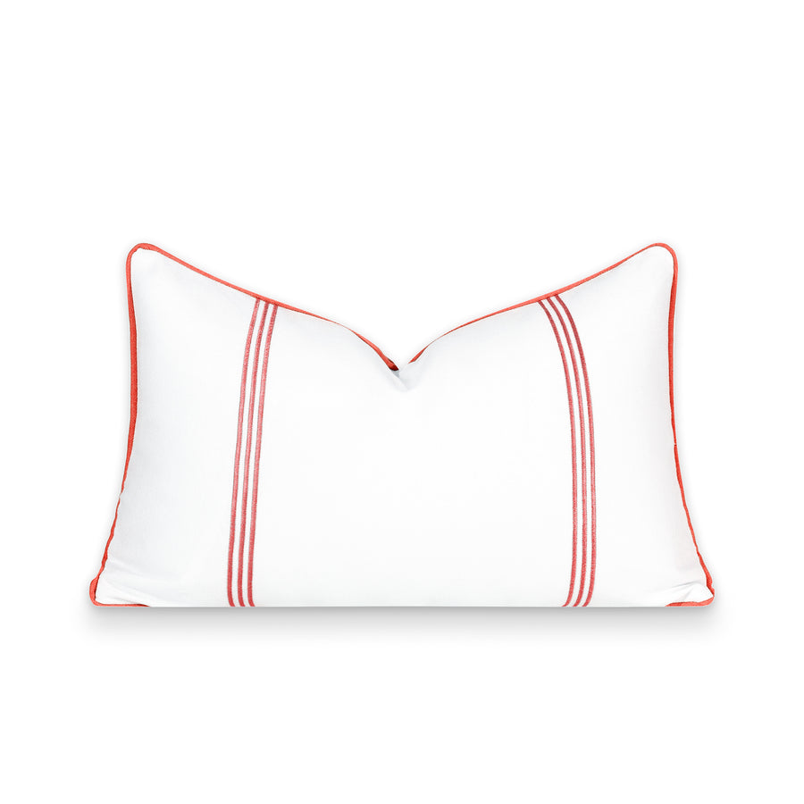Fall Coastal Indoor Outdoor Lumbar Pillow Cover, Embroidered Vertical Line, Rust Orange, 12