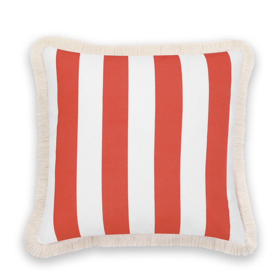 Fall Coastal Indoor Outdoor Pillow Cover, Stripe Fringe, Rust Orange, 20