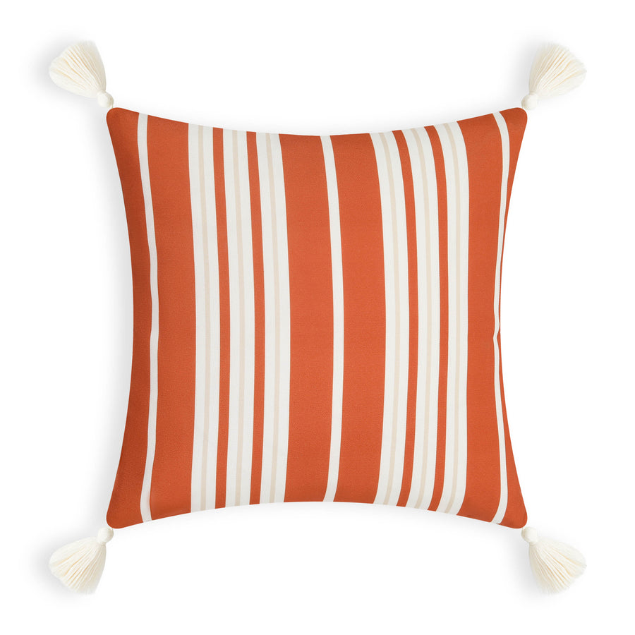 Fall Coastal Indoor Outdoor Pillow Cover, Stripe Tassel, Rust Orange, 18