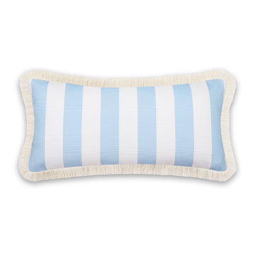 Coastal Indoor Outdoor Long Lumbar Pillow Cover, Stripes with Fringe, Baby Blue, 12