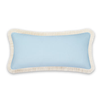 Coastal Indoor Outdoor Long Lumbar Pillow Cover, Solid with Fringe, Baby Blue, 12