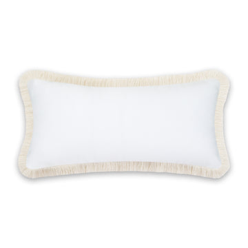 Coastal Indoor Outdoor Long Lumbar Pillow Cover, Solid with Fringe, White, 12