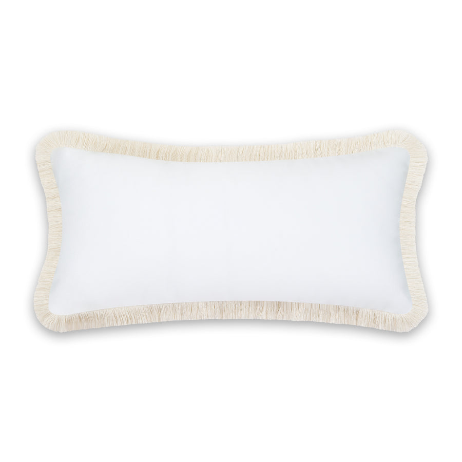 Coastal Indoor Outdoor Long Lumbar Pillow Cover, Solid with Fringe, White, 12