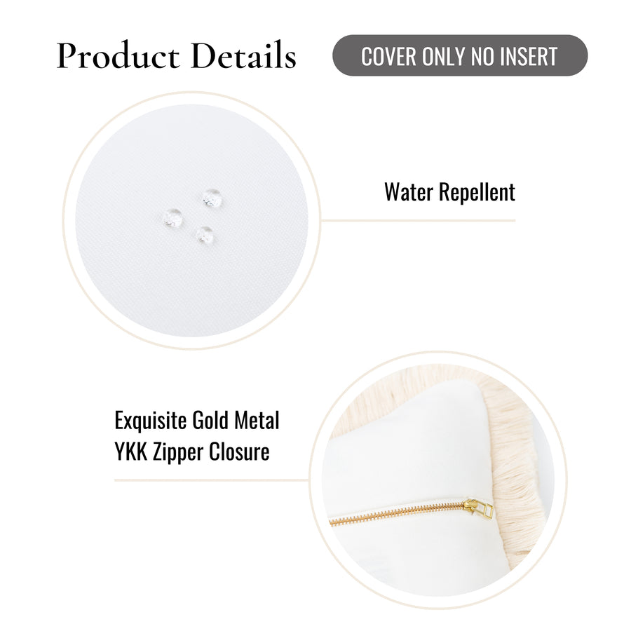 Coastal Indoor Outdoor Long Lumbar Pillow Cover, Solid with Fringe, White, 12
