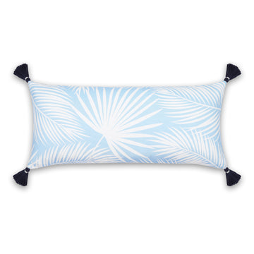 Coastal Indoor Outdoor Long Lumbar Pillow Cover, Palm Leaf with Tassels, Baby Blue, 12