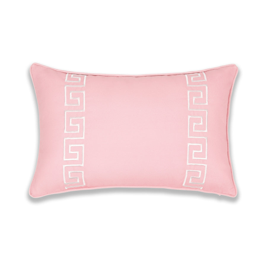 Coastal Indoor Outdoor Lumbar Pillow Cover Embroidered Greek Key with Hofdeco