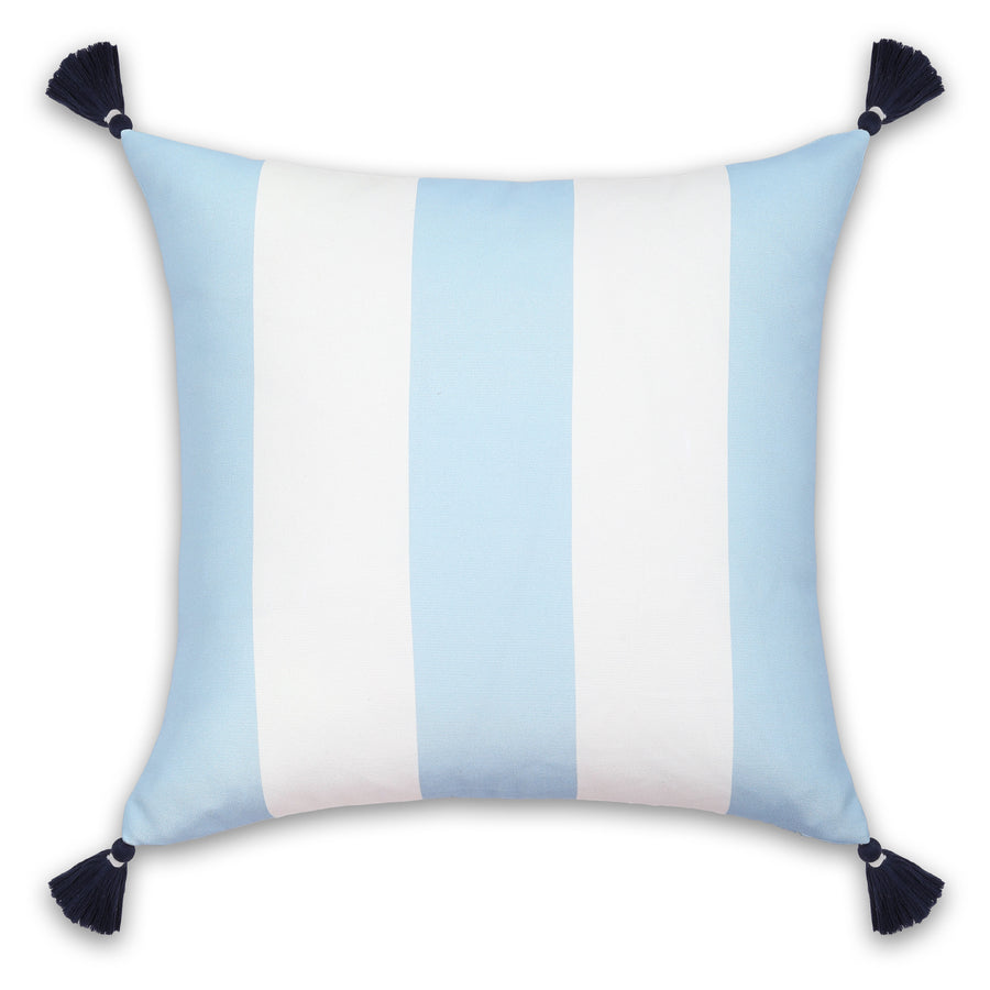 Coastal Indoor Outdoor Throw Pillow Cover, Wide Stripes with Tassels, Baby Blue, 20