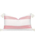 Coastal Indoor Outdoor Lumbar Pillow Cover, Embroidered Stripes with Tassels, Blush Pink, 12"x20"