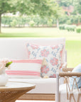 Coastal Indoor Outdoor Lumbar Pillow Cover, Embroidered Stripes with Tassels, Blush Pink, 12"x20"