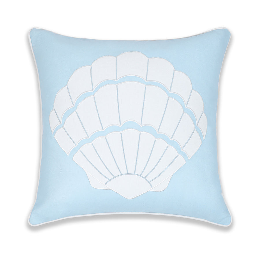 Coastal Indoor Outdoor Throw Pillow Cover, Embroidered Sea Life Coral with Piping, Baby Blue, 20