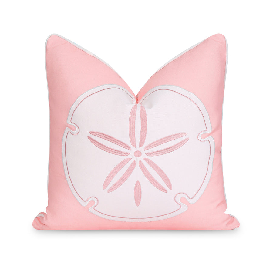 Coastal Indoor Outdoor Throw Pillow Cover, Embroidered Sea Life Sand Dollar with Piping, Blush Pink, 20